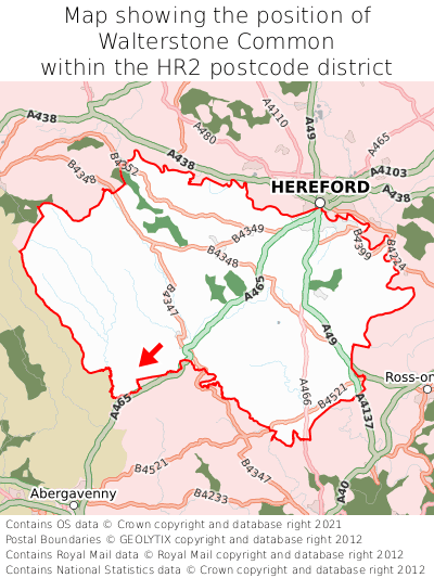 Map showing location of Walterstone Common within HR2