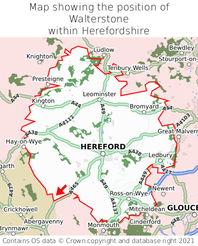 Map showing location of Walterstone within Herefordshire