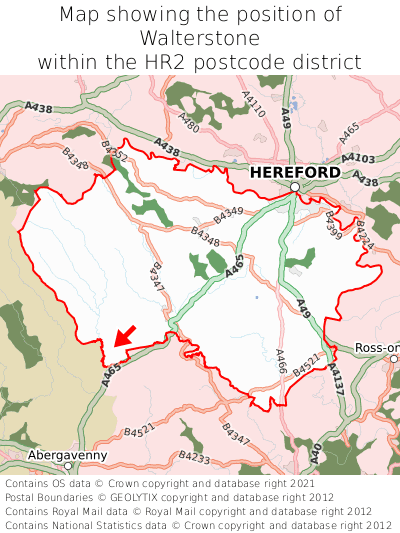 Map showing location of Walterstone within HR2