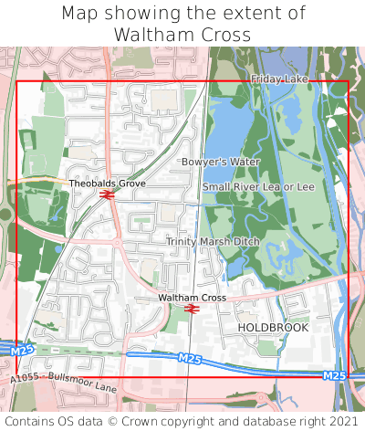 Map showing extent of Waltham Cross as bounding box