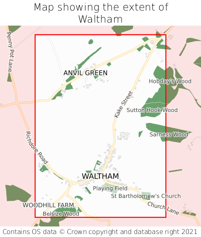 Map showing extent of Waltham as bounding box