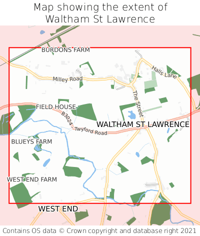 Map showing extent of Waltham St Lawrence as bounding box