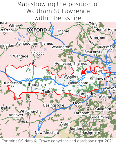 Map showing location of Waltham St Lawrence within Berkshire