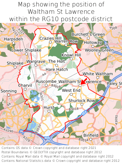 Map showing location of Waltham St Lawrence within RG10