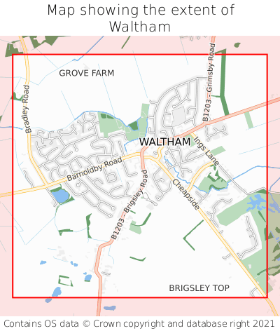 Map showing extent of Waltham as bounding box