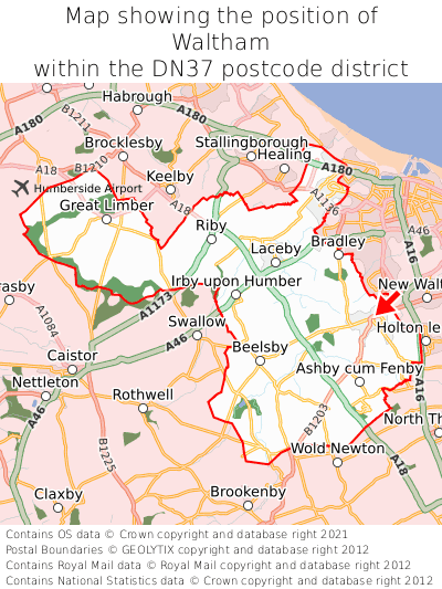 Map showing location of Waltham within DN37