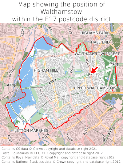 Map showing location of Walthamstow within E17