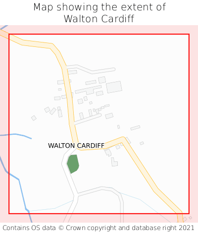 Map showing extent of Walton Cardiff as bounding box