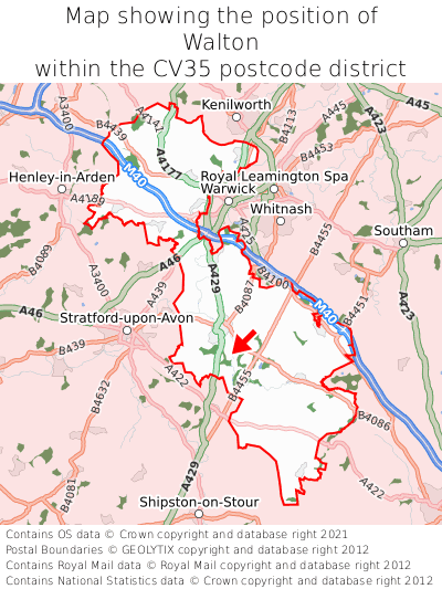 Map showing location of Walton within CV35