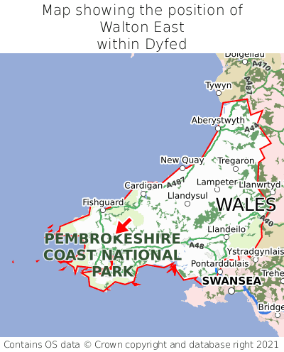 Map showing location of Walton East within Dyfed