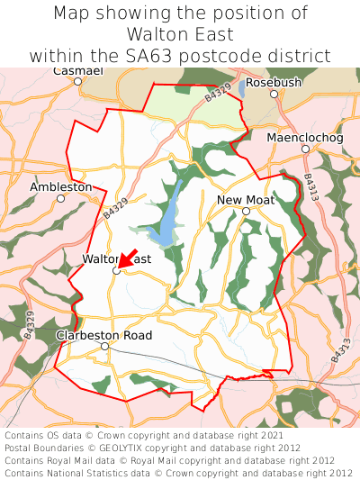 Map showing location of Walton East within SA63
