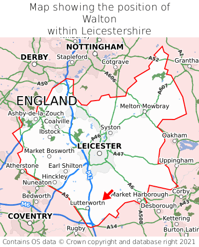 Map showing location of Walton within Leicestershire