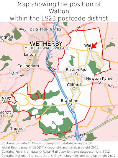 Map showing location of Walton within LS23