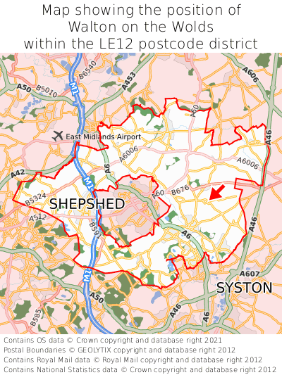 Map showing location of Walton on the Wolds within LE12