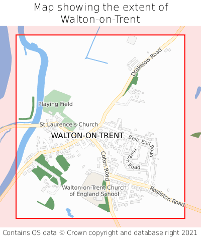 Map showing extent of Walton-on-Trent as bounding box