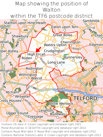 Map showing location of Walton within TF6