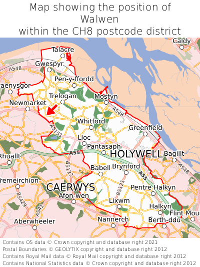 Map showing location of Walwen within CH8