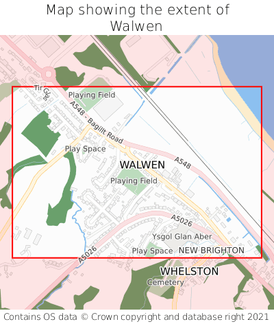 Map showing extent of Walwen as bounding box