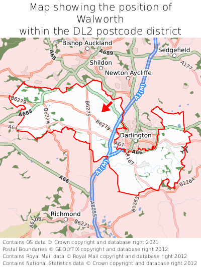 Map showing location of Walworth within DL2