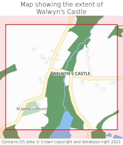 Map showing extent of Walwyn's Castle as bounding box