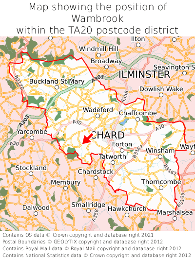 Map showing location of Wambrook within TA20