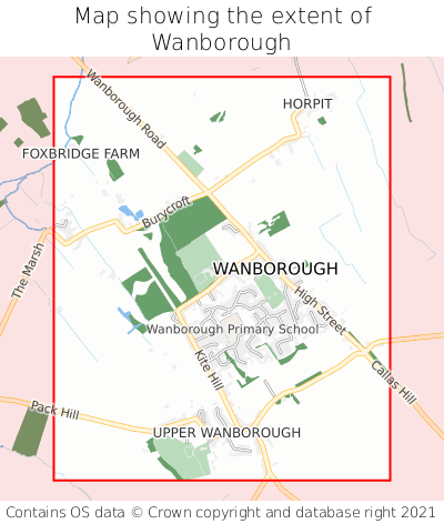 Map showing extent of Wanborough as bounding box