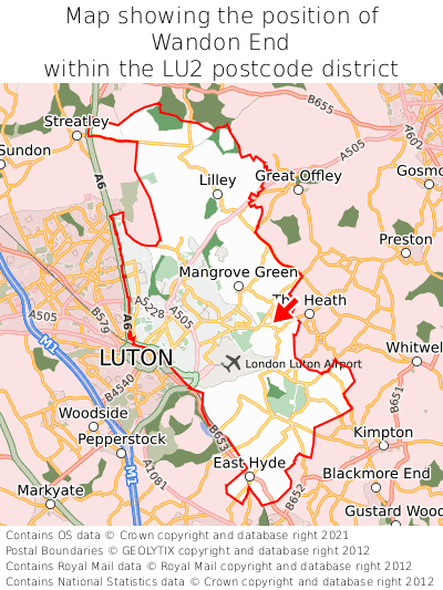 Map showing location of Wandon End within LU2