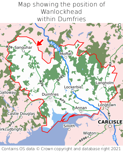 Map showing location of Wanlockhead within Dumfries