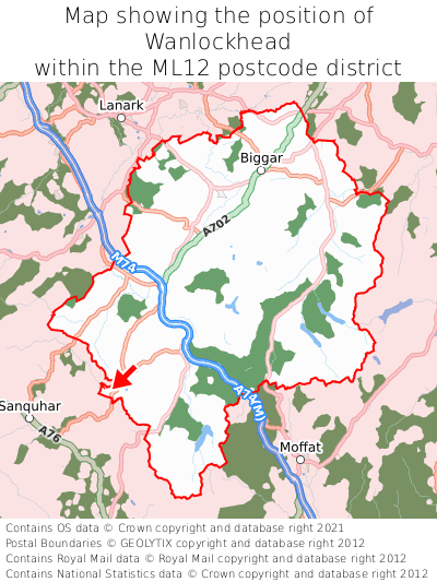 Map showing location of Wanlockhead within ML12