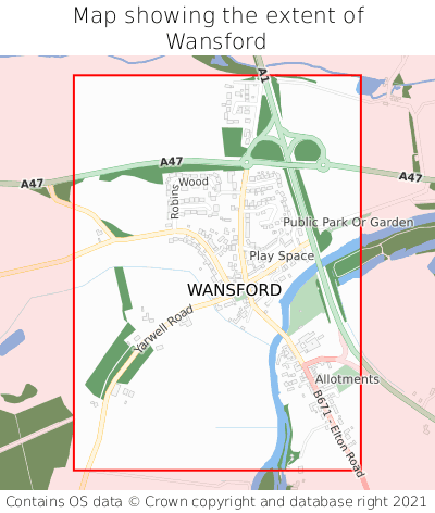 Map showing extent of Wansford as bounding box
