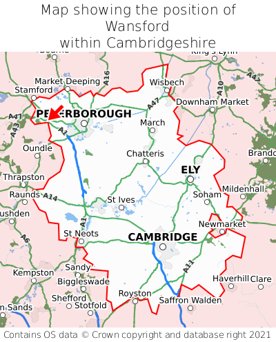 Map showing location of Wansford within Cambridgeshire
