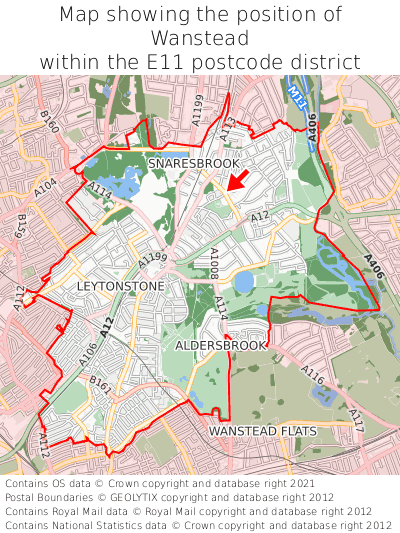 Map showing location of Wanstead within E11