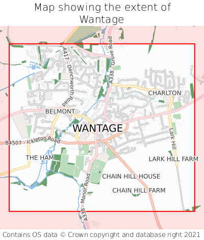 Map showing extent of Wantage as bounding box