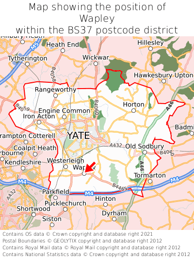 Map showing location of Wapley within BS37