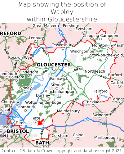 Map showing location of Wapley within Gloucestershire
