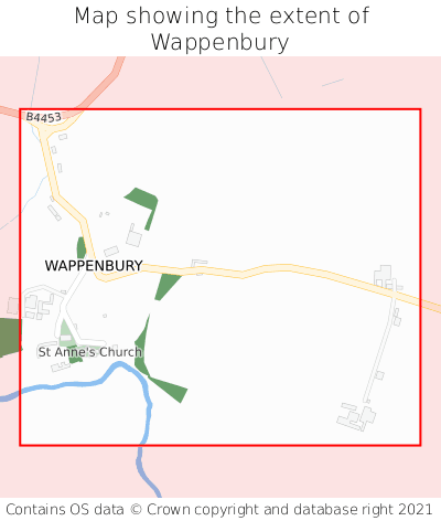 Map showing extent of Wappenbury as bounding box