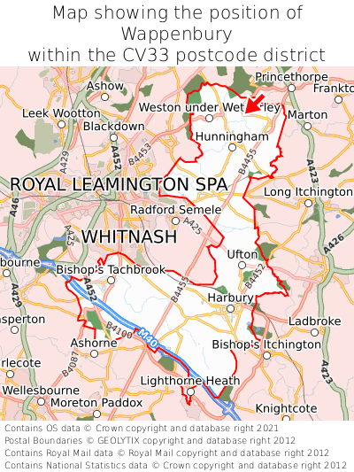Map showing location of Wappenbury within CV33
