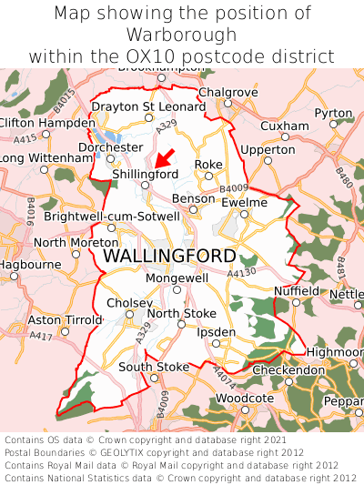 Map showing location of Warborough within OX10