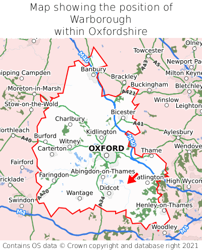 Map showing location of Warborough within Oxfordshire