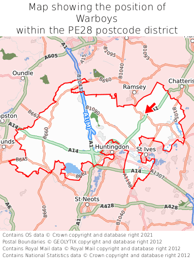 Map showing location of Warboys within PE28