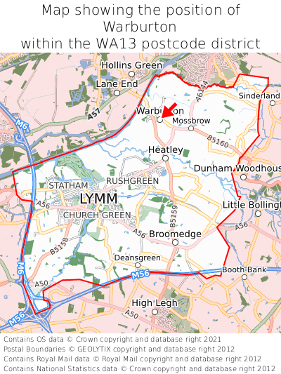 Map showing location of Warburton within WA13