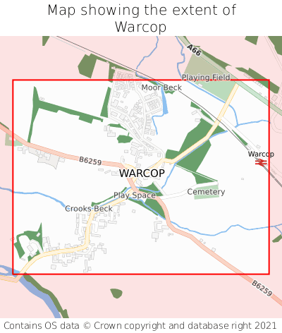 Map showing extent of Warcop as bounding box