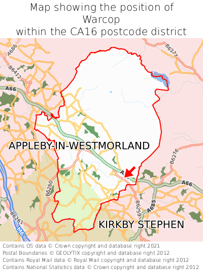 Map showing location of Warcop within CA16