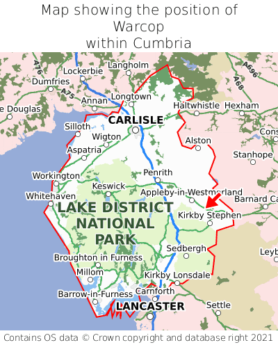 Map showing location of Warcop within Cumbria