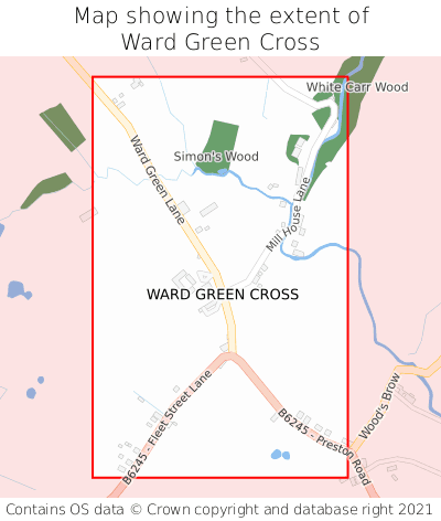Map showing extent of Ward Green Cross as bounding box