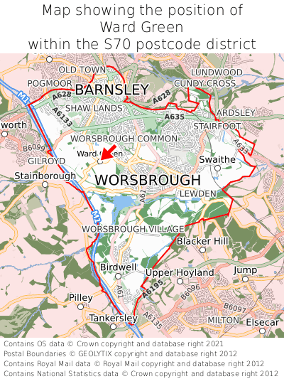 Map showing location of Ward Green within S70