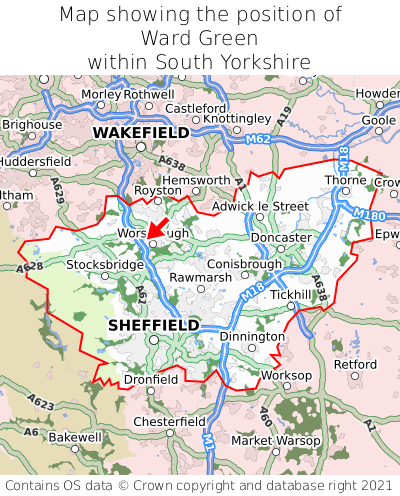 Map showing location of Ward Green within South Yorkshire