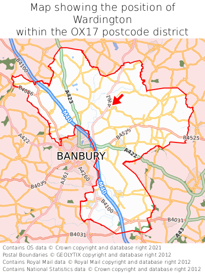 Map showing location of Wardington within OX17
