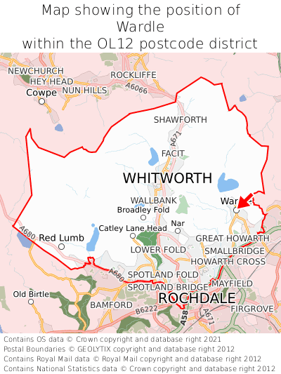 Map showing location of Wardle within OL12