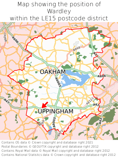 Map showing location of Wardley within LE15